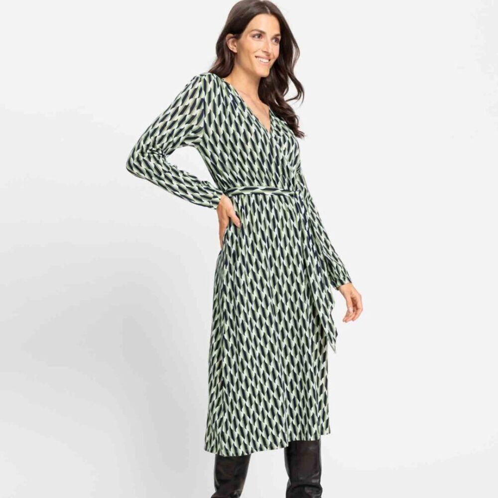 Olsen Eco Friendly Jersey Faux Wrap Midi Dress Tea Leaf Size 10